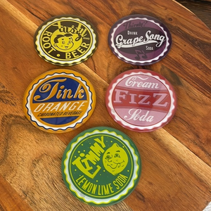 Unique Vintage Set of 5 Retro Soda Bottle cap‎ glass coasters
